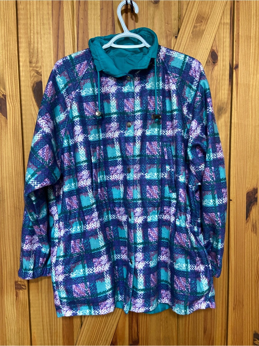 Vintage 80-90 Plaid Teal & Purple Women's Jacket - reversible with fleece inside